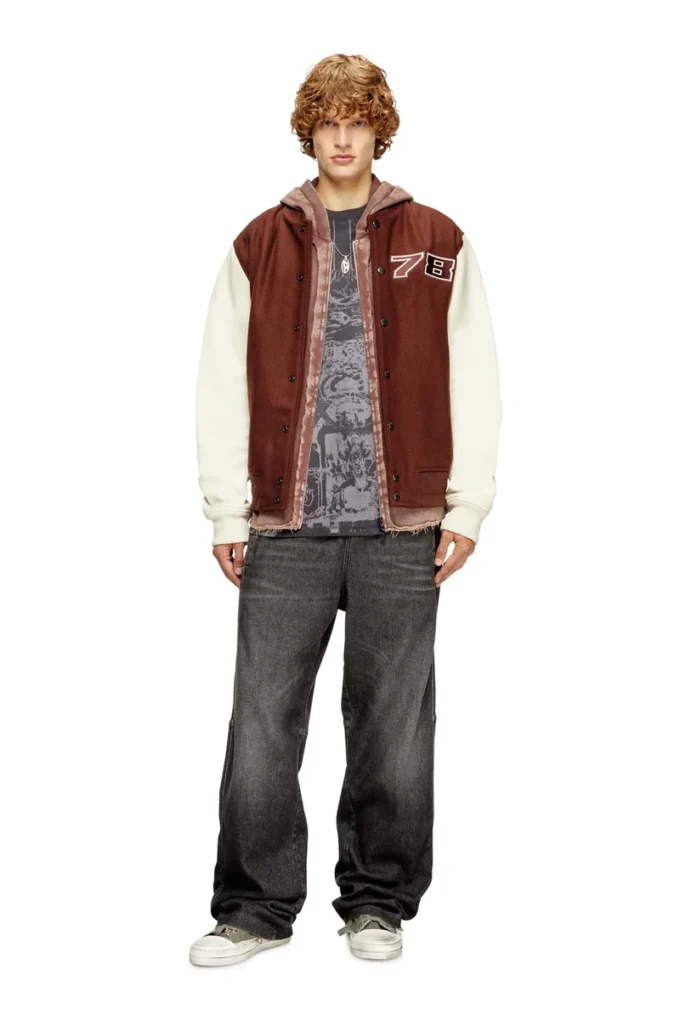 l-kopf Blouson bomber rembourré en laine et cuir