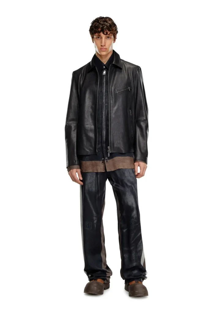 l-korn-a Veste en cuir avec logo Oval D en relief