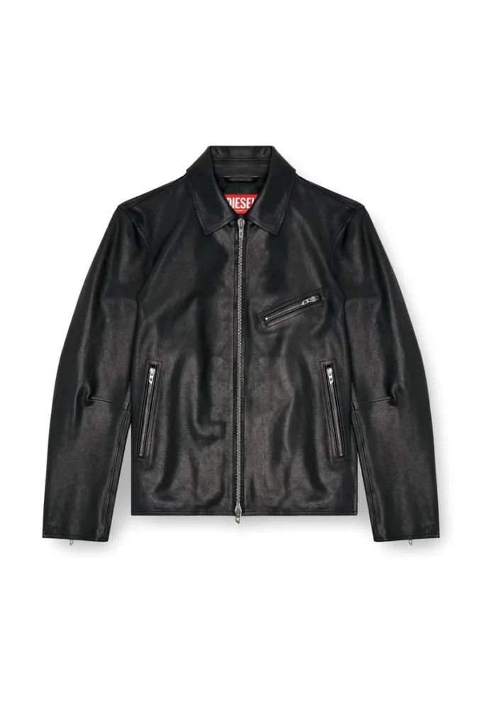 l-korn-a Veste en cuir avec logo Oval D en relief