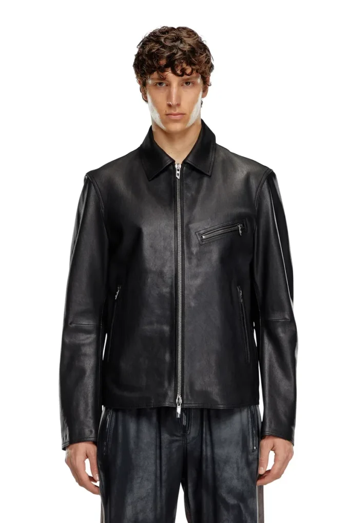 l-korn-a Veste en cuir avec logo Oval D en relief