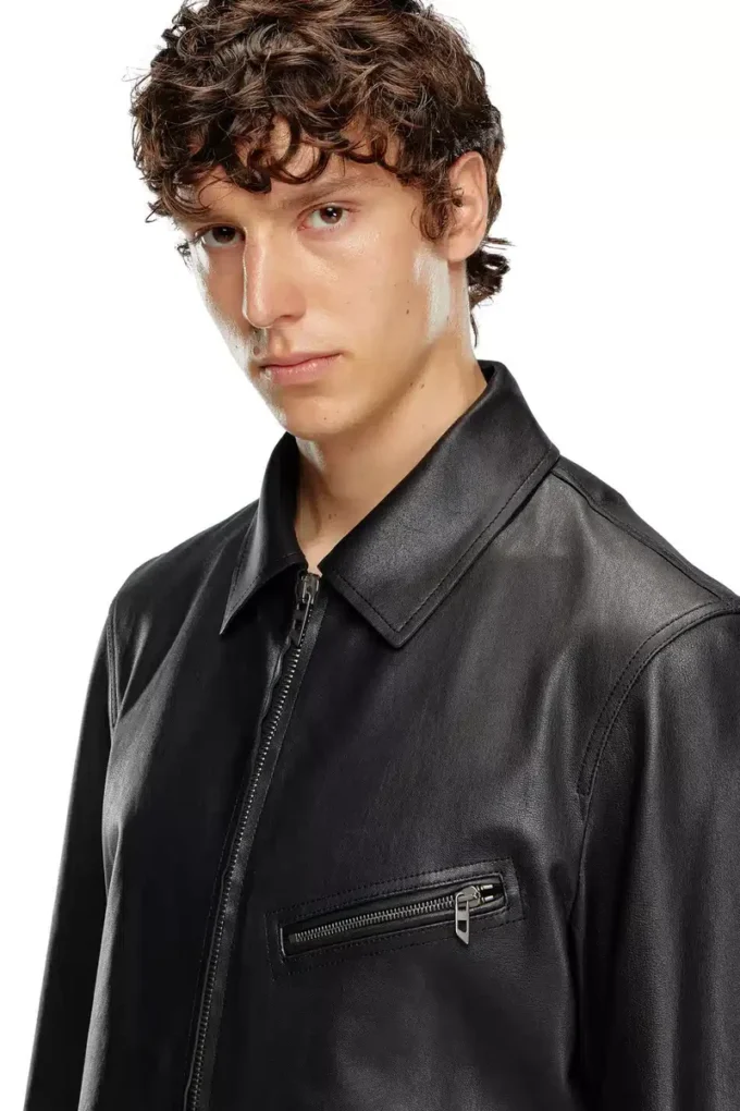 l-korn-a Veste en cuir avec logo Oval D en relief