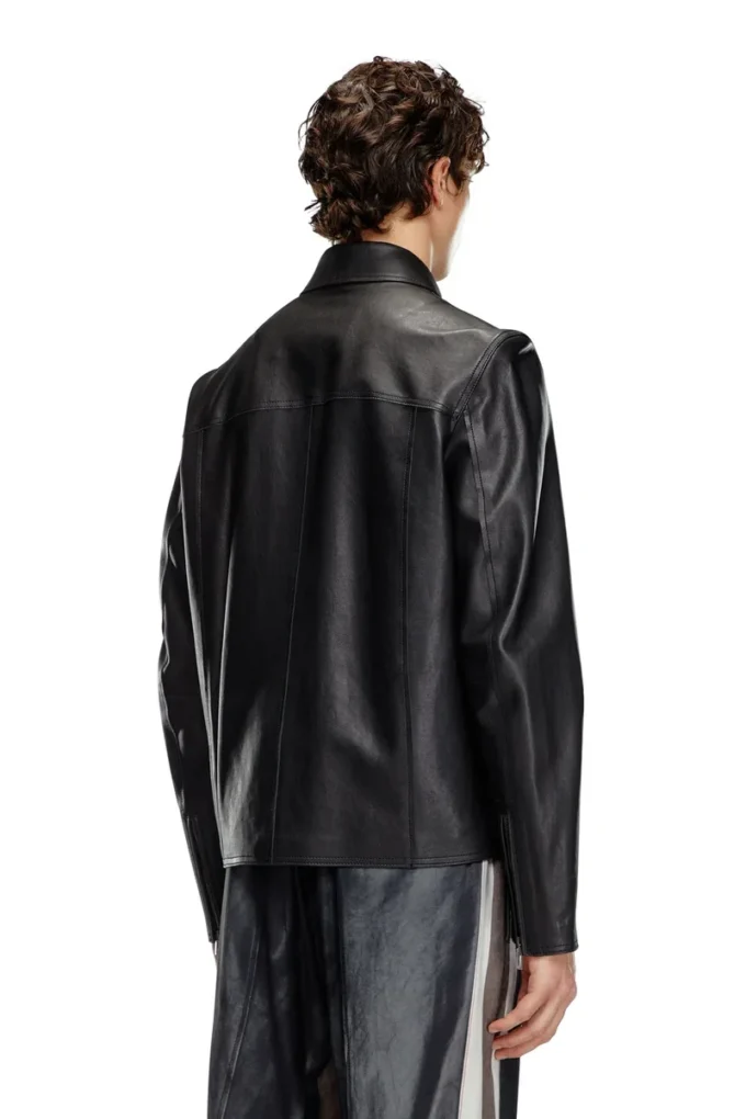 l-korn-a Veste en cuir avec logo Oval D en relief