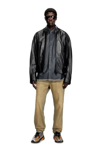 l-krixy Blouson motard en cuir avec passepoil