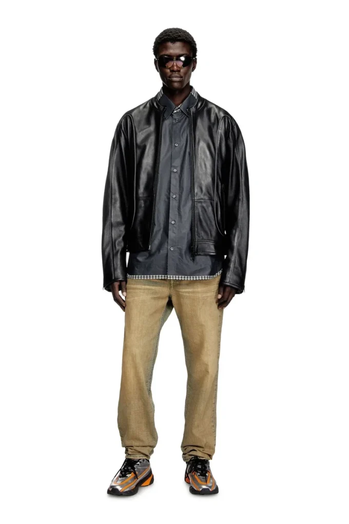 l-krixy Blouson motard en cuir avec passepoil