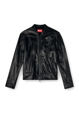 l-krixy Blouson motard en cuir avec passepoil