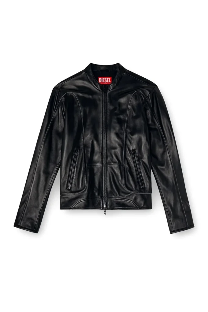 l-krixy Blouson motard en cuir avec passepoil