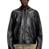 l-krixy Blouson motard en cuir avec passepoil