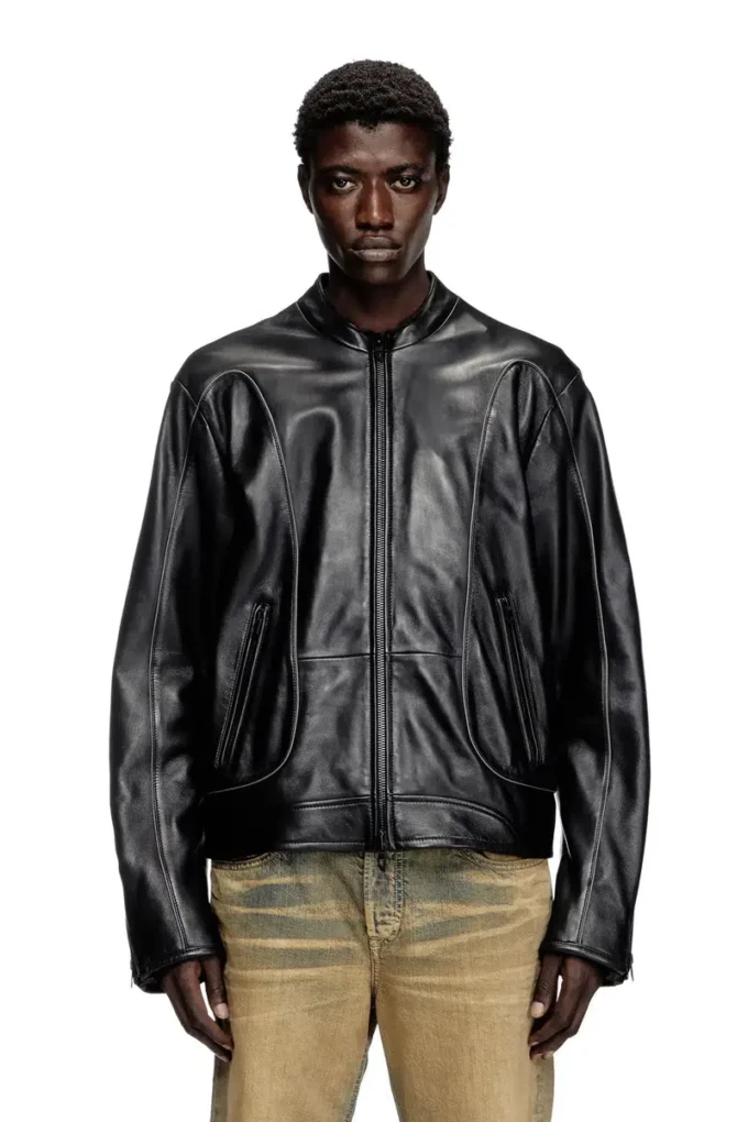 l-krixy Blouson motard en cuir avec passepoil