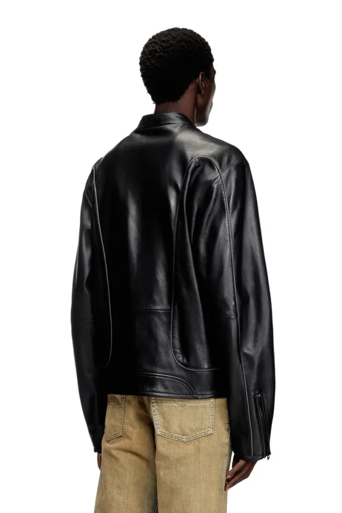 l-krixy Blouson motard en cuir avec passepoil