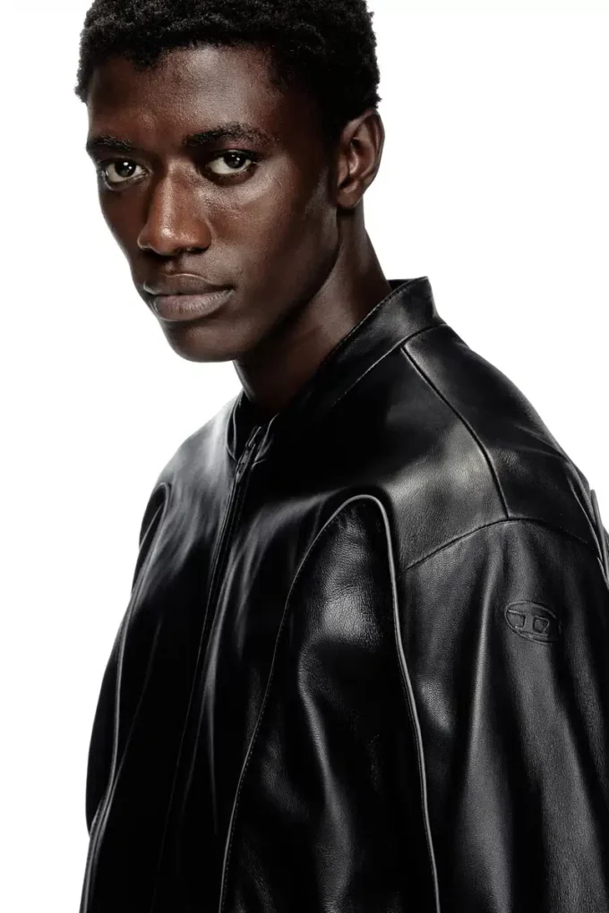 l-krixy Blouson motard en cuir avec passepoil