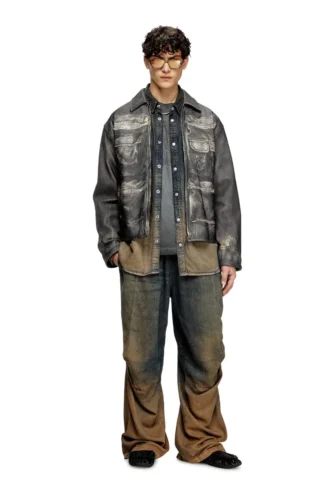l-mayer Veste en cuir avec poches trompe-l&rsquo;œil