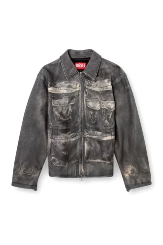 l-mayer Veste en cuir avec poches trompe-l&rsquo;œil