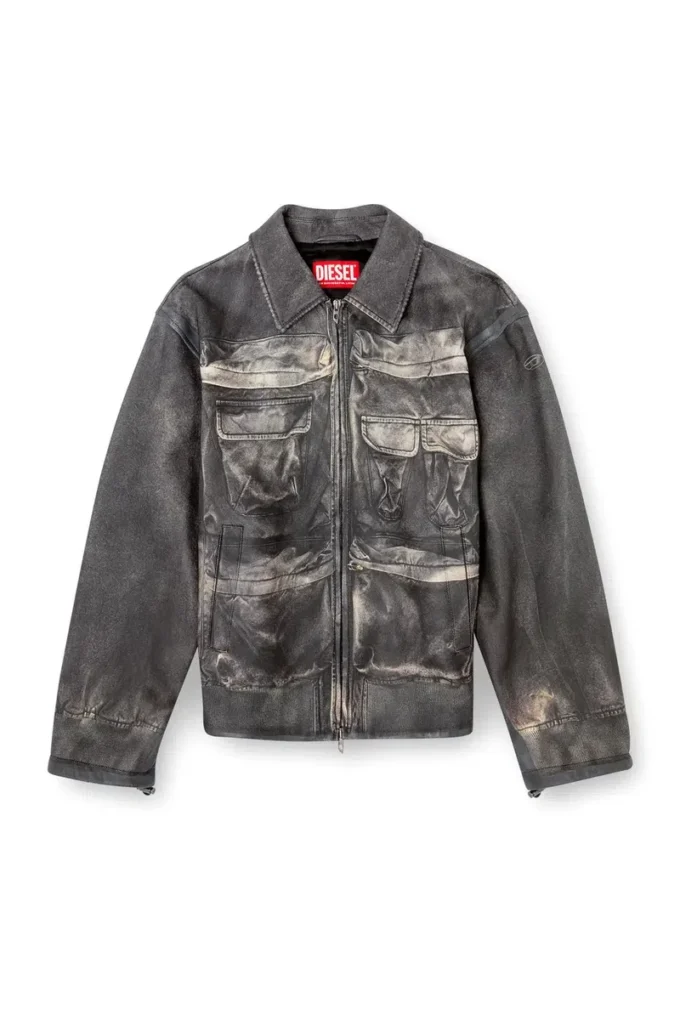 l-mayer Veste en cuir avec poches trompe-l&rsquo;œil