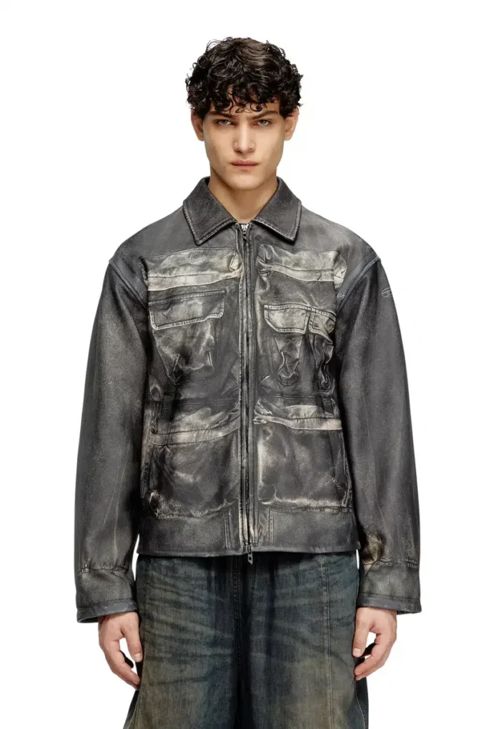 l-mayer Veste en cuir avec poches trompe-l&rsquo;œil