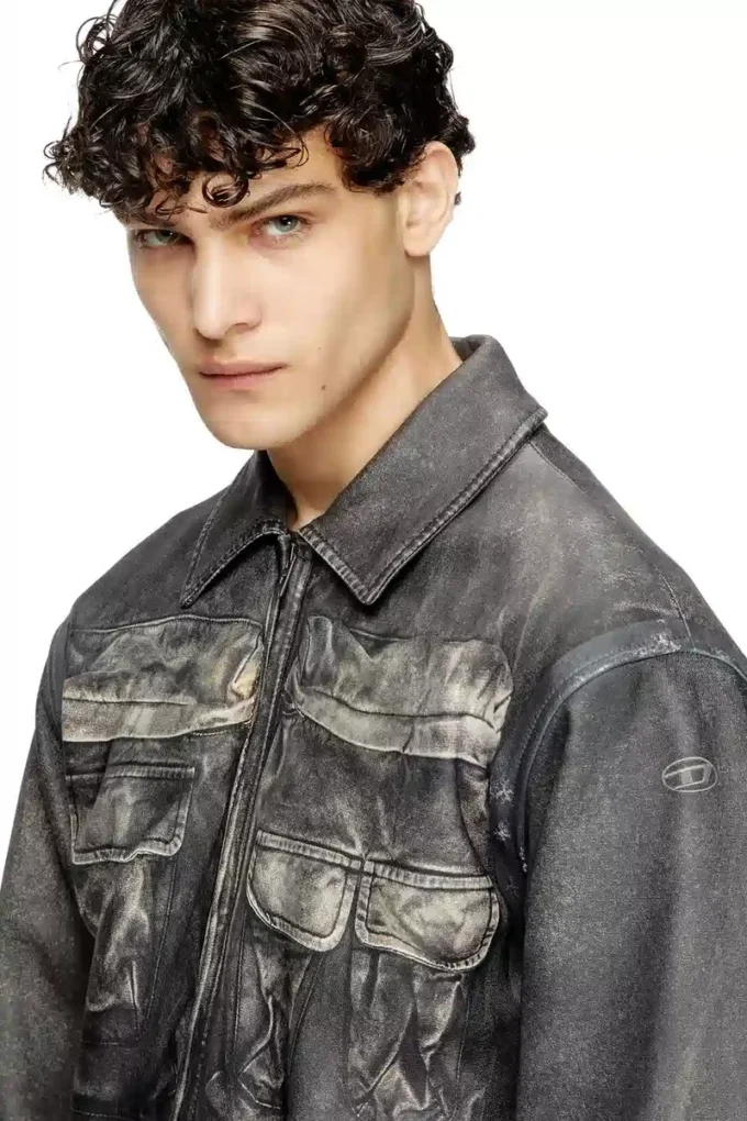l-mayer Veste en cuir avec poches trompe-l&rsquo;œil