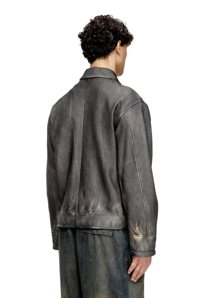 l-mayer Veste en cuir avec poches trompe-l&rsquo;œil