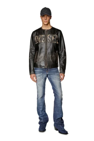 l-met Veste en cuir vieilli avec logo métallique
