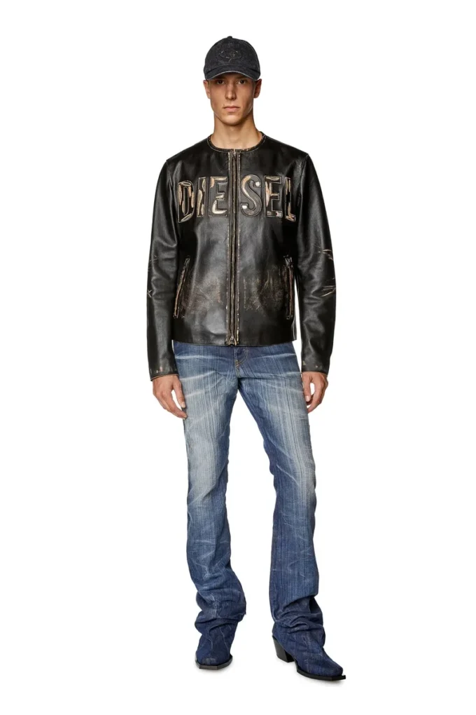 l-met Veste en cuir vieilli avec logo métallique