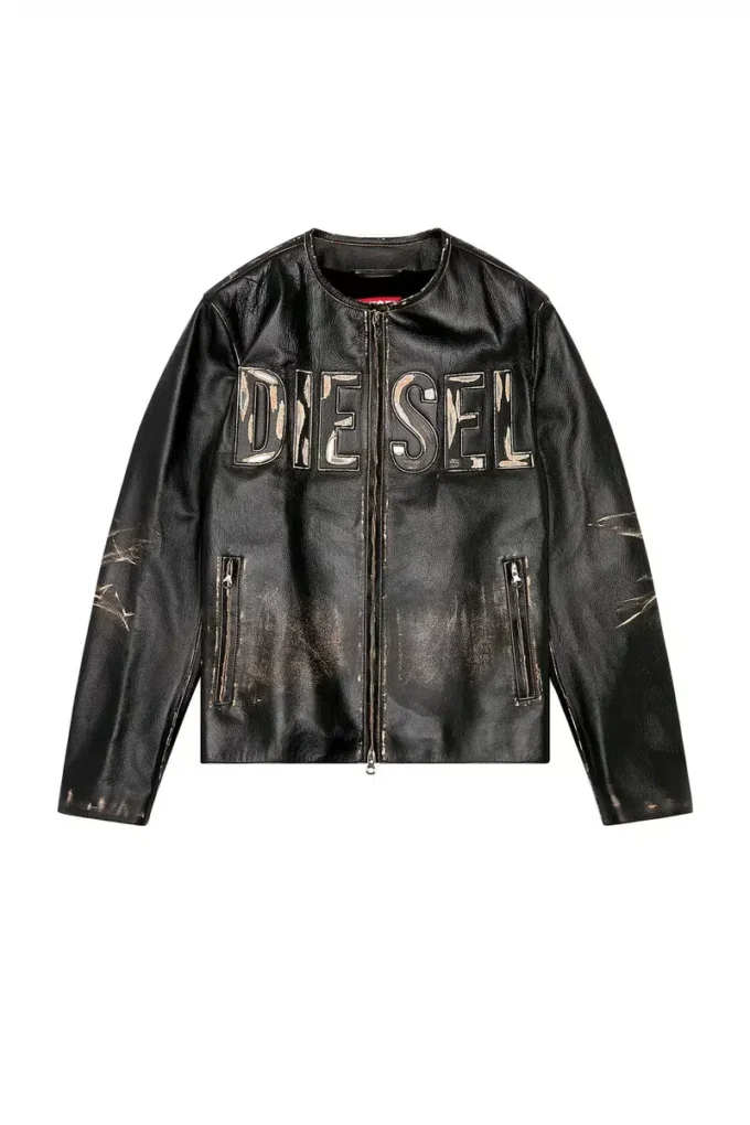 l-met Veste en cuir vieilli avec logo métallique