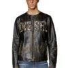 l-met Veste en cuir vieilli avec logo métallique