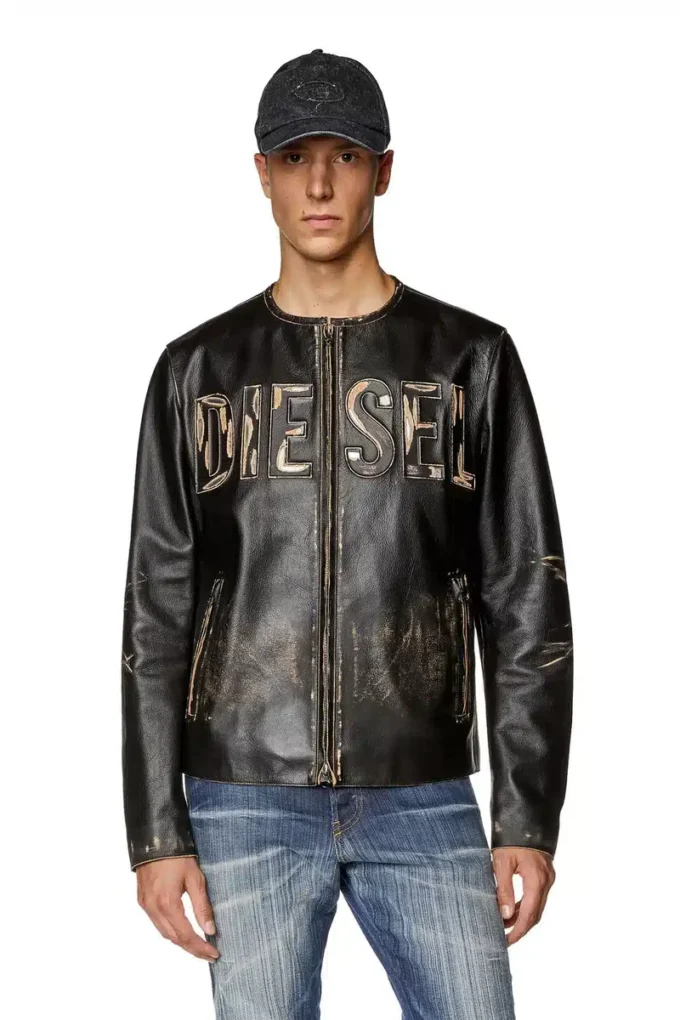 l-met Veste en cuir vieilli avec logo métallique