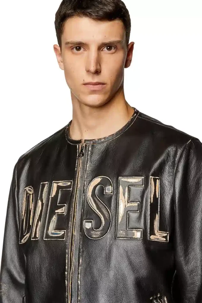 l-met Veste en cuir vieilli avec logo métallique