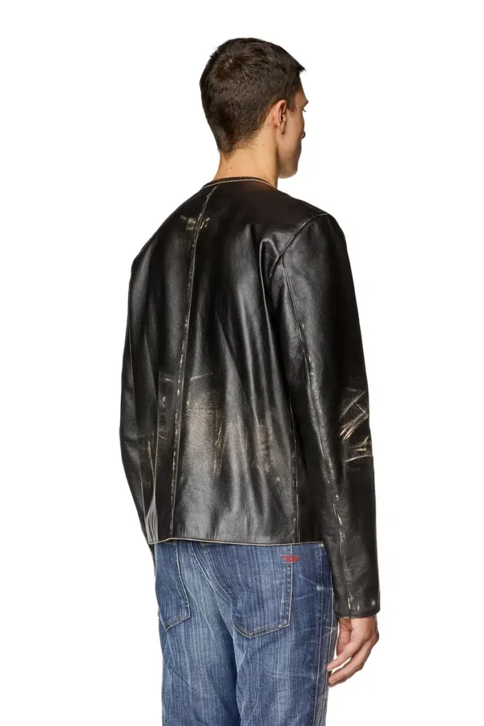 l-met Veste en cuir vieilli avec logo métallique