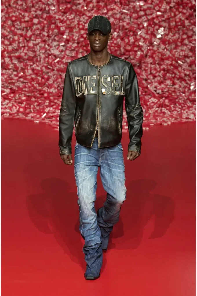 l-met Veste en cuir vieilli avec logo métallique