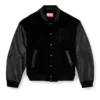l-nyman Blouson bomber universitaire en coton et cuir