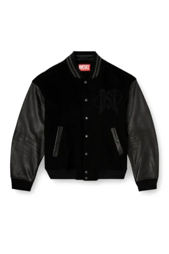 l-nyman Blouson bomber universitaire en coton et cuir