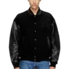 l-nyman Blouson bomber universitaire en coton et cuir