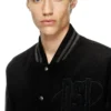 l-nyman Blouson bomber universitaire en coton et cuir