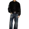 l-nyn Blouson aviateur en denim et cuir
