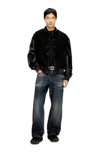 l-nyn Blouson aviateur en denim et cuir