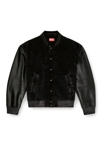 l-nyn Blouson aviateur en denim et cuir