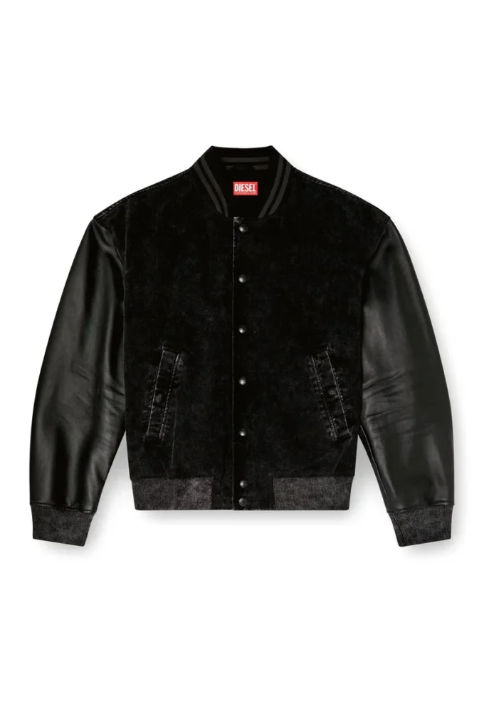 l-nyn Blouson aviateur en denim et cuir