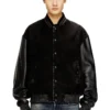 l-nyn Blouson aviateur en denim et cuir