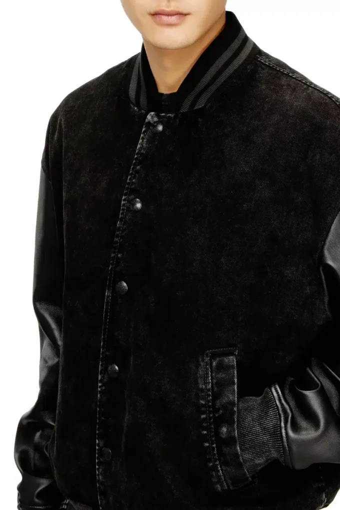 l-nyn Blouson aviateur en denim et cuir