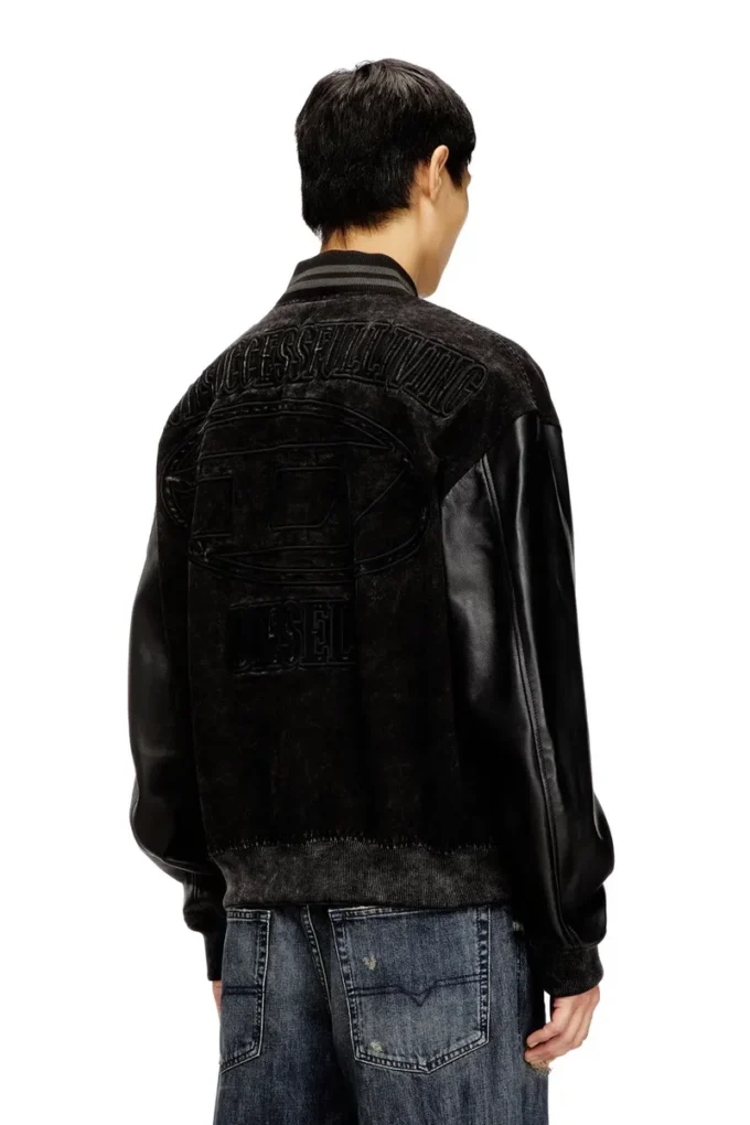 l-nyn Blouson aviateur en denim et cuir