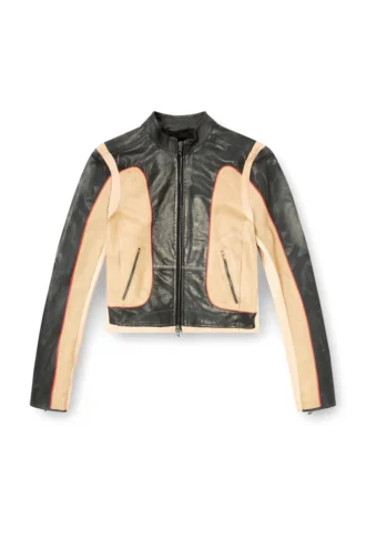 l-oonie Veste motard en cuir effet trompe-l&rsquo;œil