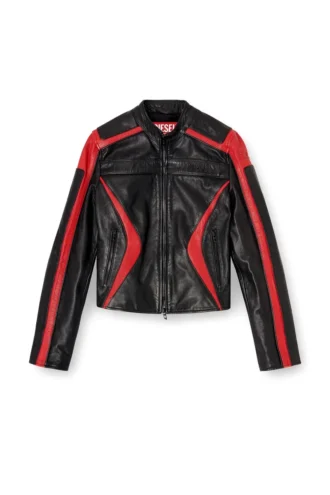 l-ovable Veste motard en cuir color block