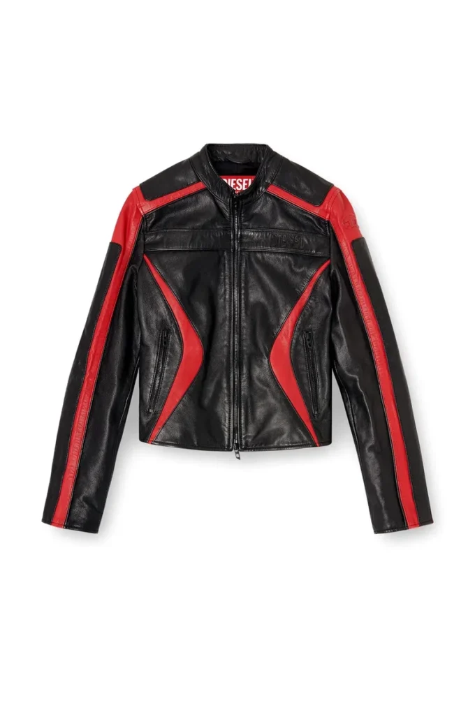 l-ovable Veste motard en cuir color block