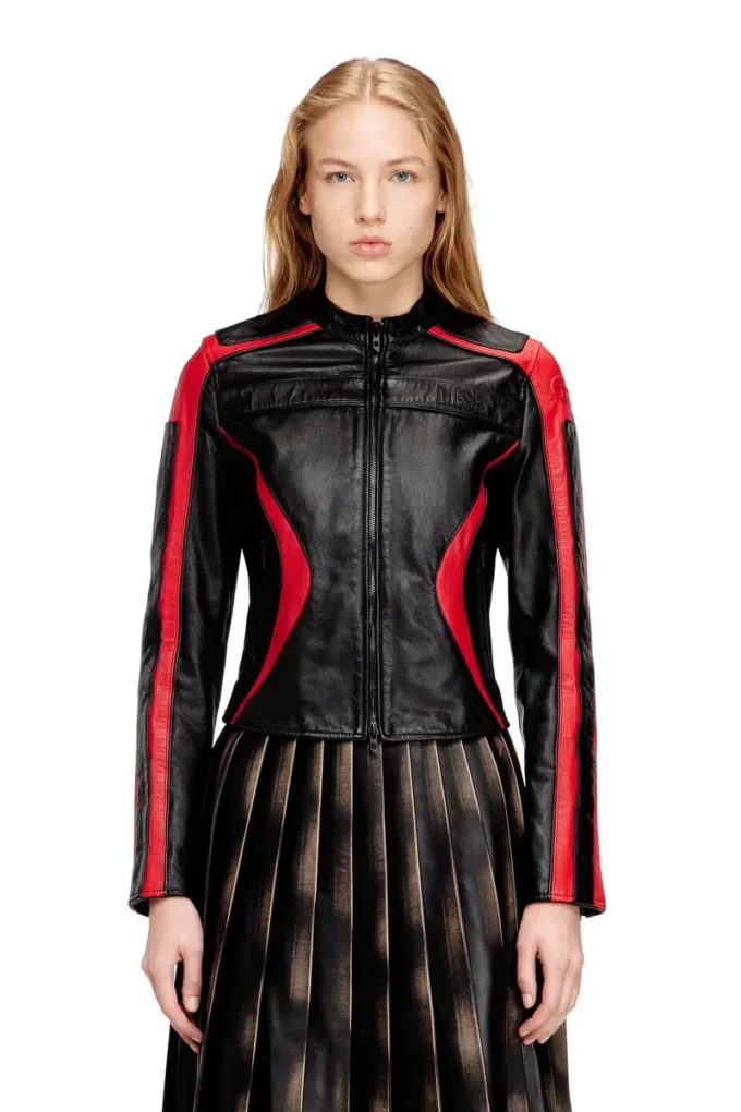 l-ovable Veste motard en cuir color block