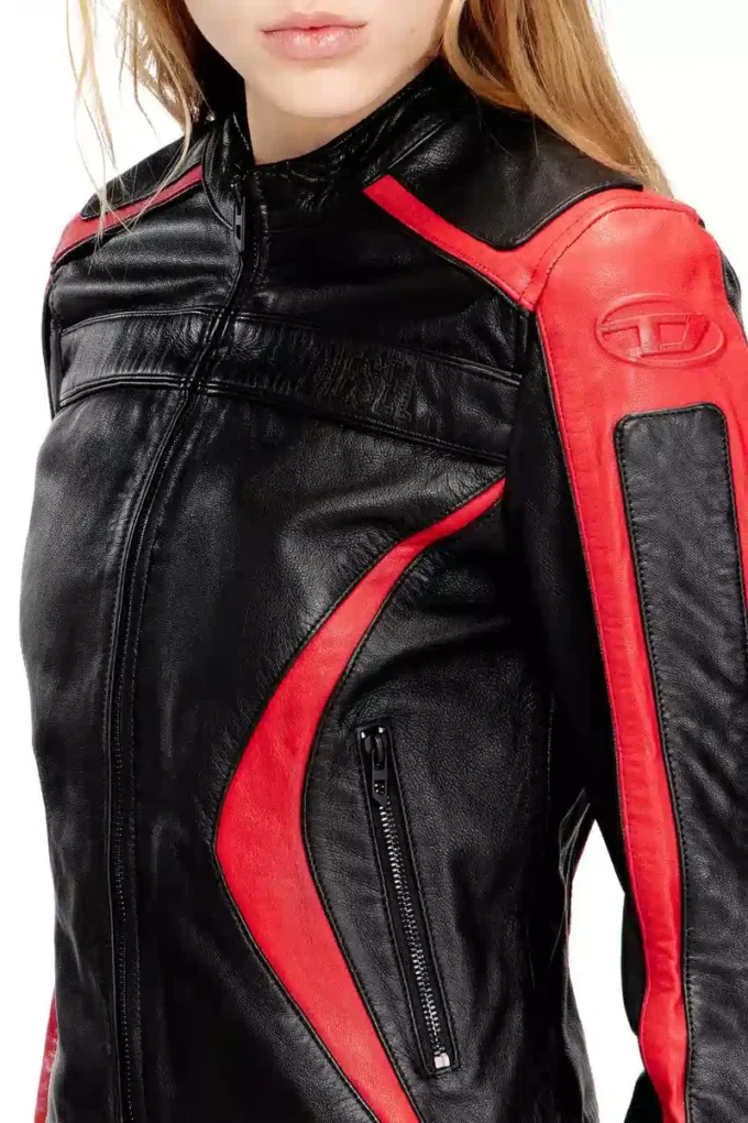 l-ovable Veste motard en cuir color block