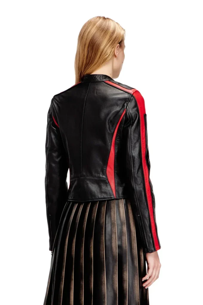 l-ovable Veste motard en cuir color block