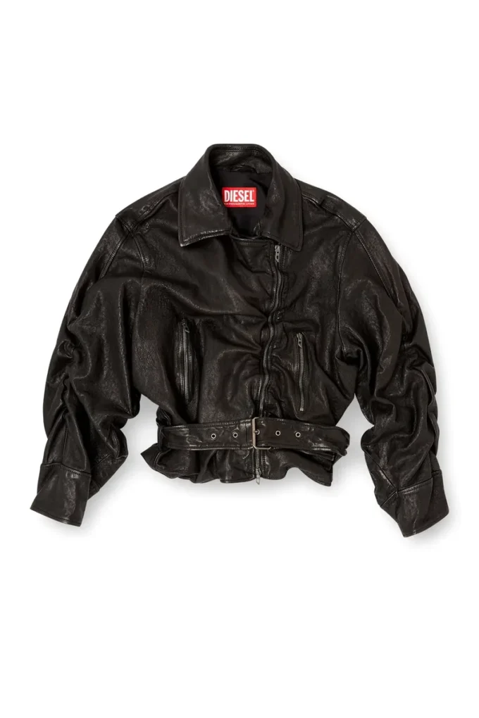l-oys Veste ceinturée en cuir bouilli