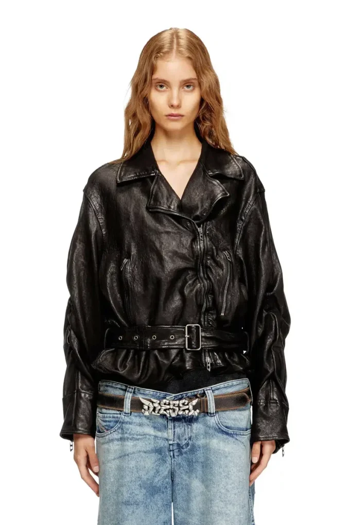 l-oys Veste ceinturée en cuir bouilli