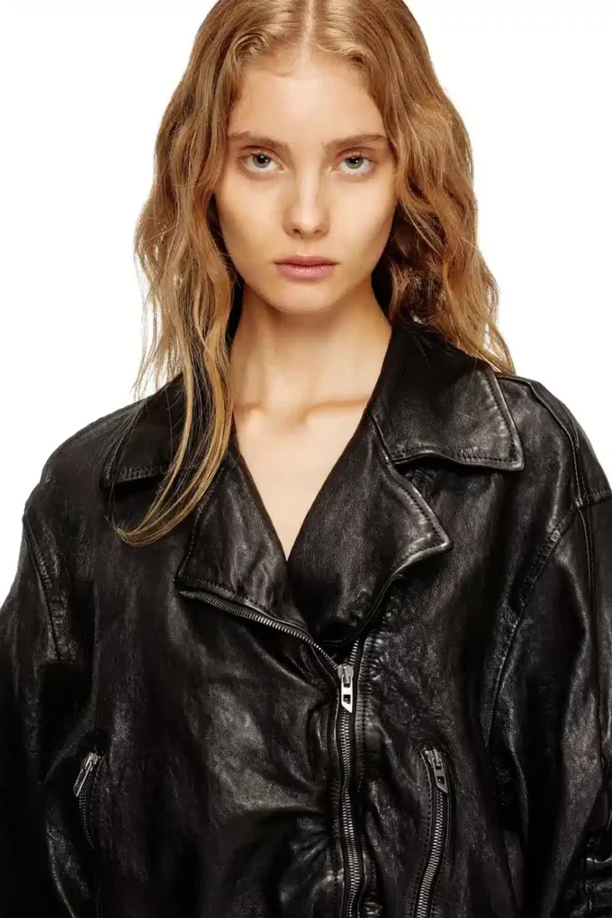 l-oys Veste ceinturée en cuir bouilli