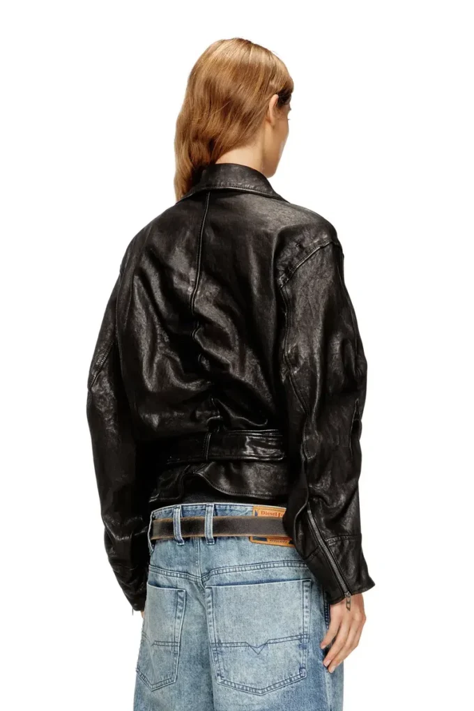l-oys Veste ceinturée en cuir bouilli