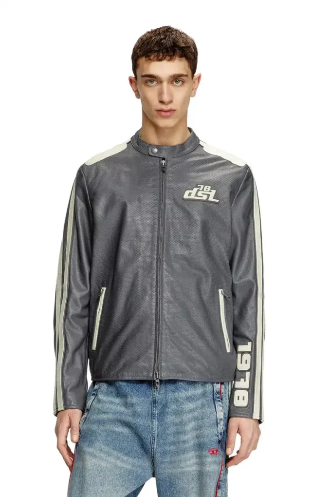 l-pop Veste motard en cuir perforé